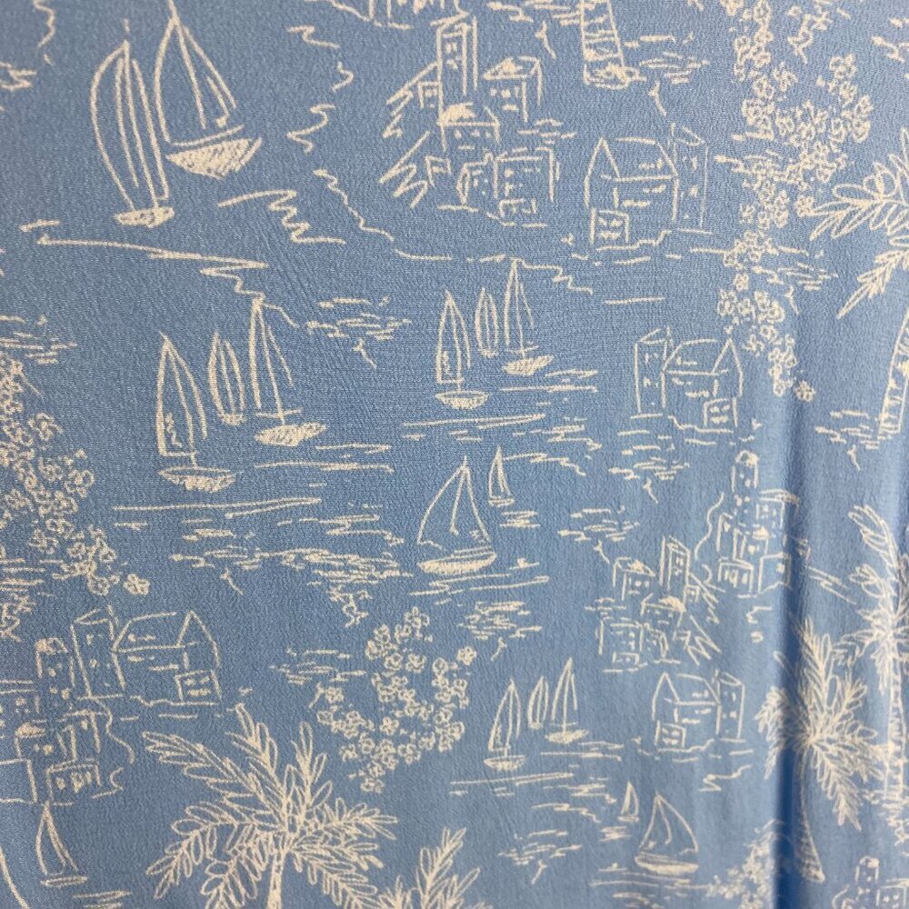 LC Lauren Conrad Size L Blue Short Sleeve Blouse Tie Top Costal Boat Print Beach - Picture 2 of 5